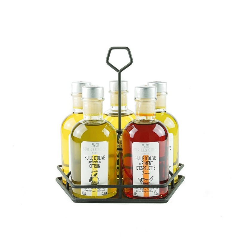 Box "Terroir" Olive Oils - 5 Flavored Mediterranean Extra Virgin Olive Oil + Basket