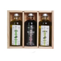 Coffret Découverte en bois: huiles d'olive et vinaigre balsamique