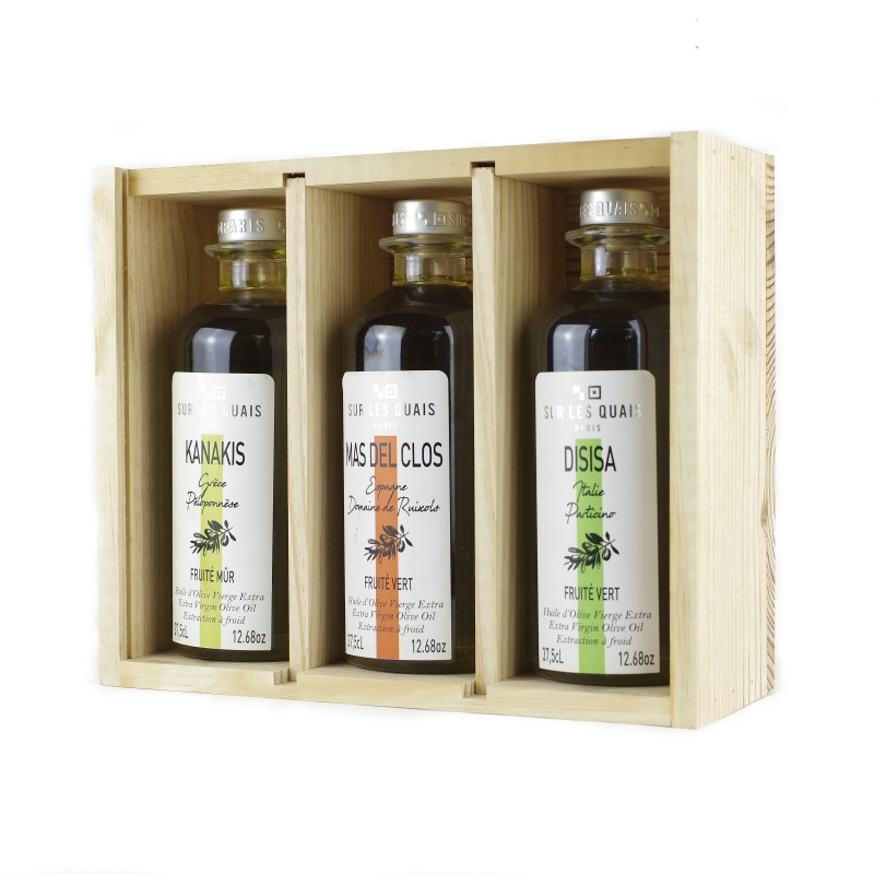 Wooden case "Terroir" Olive Oils - 3 Mediterranean Extra Virgin Olive Oil