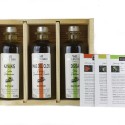 Visuel + feuilles des Coffret bois "terroirs d'Huiles" - 3 huiles d'olive de la Méditerranée