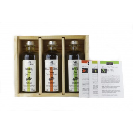 Coffret bois "terroirs d'Huiles" - 3 huiles d'olive de la Méditérranée Coffret bois "terroirs d'Huiles" - 3 huiles d'olive de la Méditérranée
